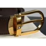 Montblanc Guertel Leder Braun Horseshoe Vintage Gold 129424