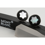 Montblanc Manschettenknoepfe Edelstahl Schneekappen Emblem Perlmutt 123810