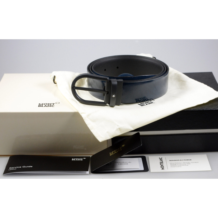 Montblanc Guertel Leder Blau hufeisenfoermige Schliesse 129427