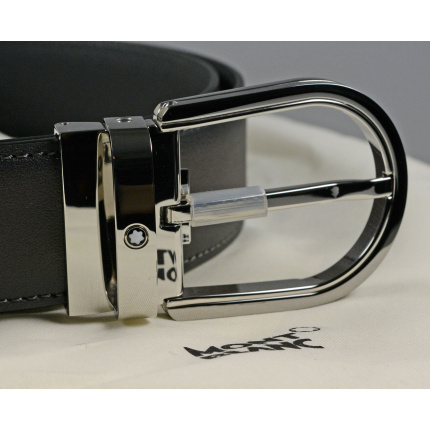 Montblanc Guertel aus Leder in Grau mit hufeisenfoermiger Schliesse 129437
