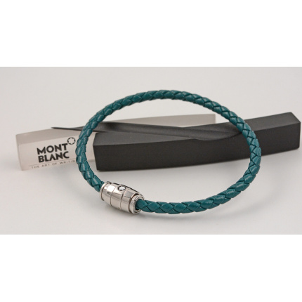 Montblanc Meisterstueck Collection Armband Edelstahl 3 Ringemotiv Leder Zypernblau 134069
