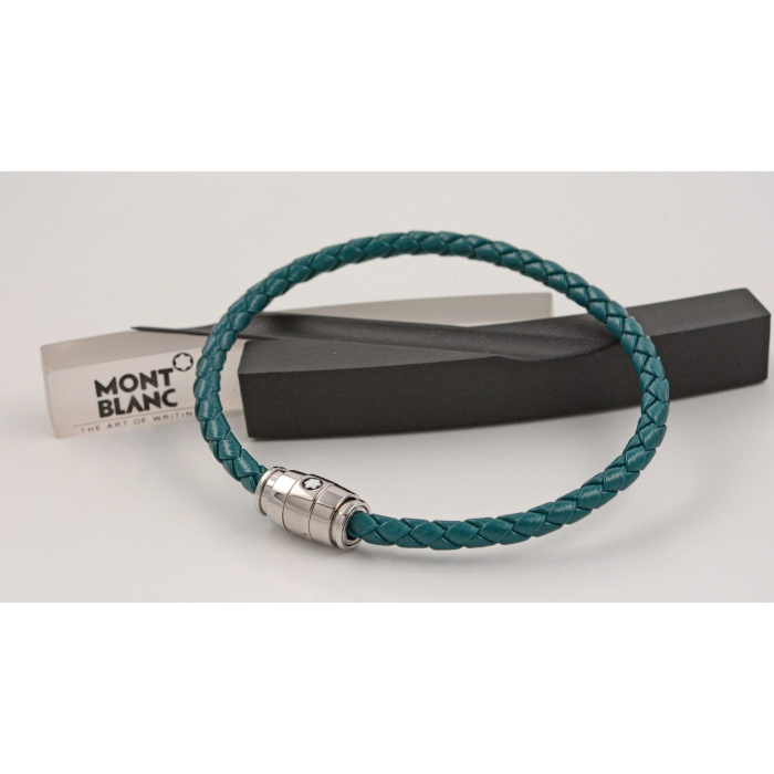 Montblanc Meisterstueck Collection Armband Edelstahl 3 Ringemotiv Leder Zypernblau 134069