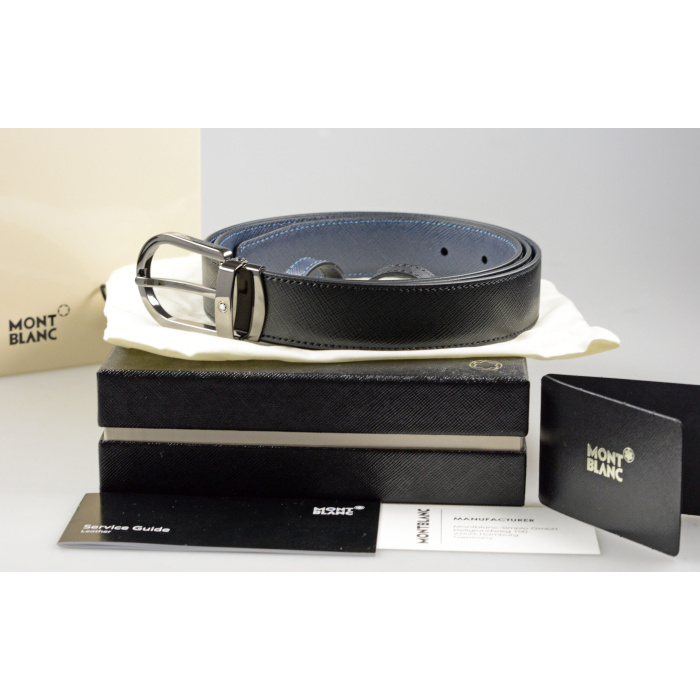 Montblanc Wendeguertel Leder Schwarz_Blau Hufeisenfoermiger Schliesse 128763