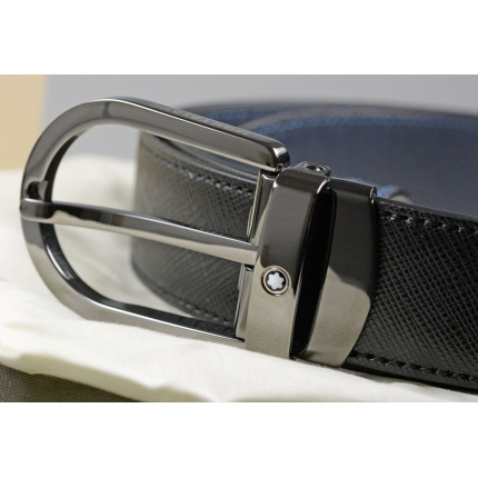 Montblanc Wendeguertel Leder Schwarz_Blau Hufeisenfoermiger Schliesse 128763