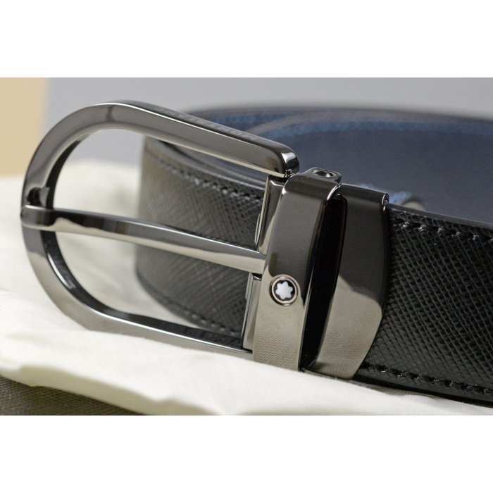 Montblanc Wendeguertel Leder Schwarz_Blau Hufeisenfoermiger Schliesse 128763