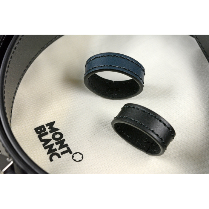 Montblanc Gürtel aus wendbarem Leder in Schwarz Blau mit hufeisenförmiger Schließe 128784_4 Montblanc-Guertel-aus-wendbarem-Leder-in-Schwarz-Blau-mit-hufeisenfoermiger-Schliesse-128784