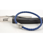 Montblanc Armband Stahl 3 Ringe Verschluss Leder Blau 130899