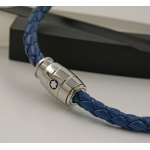 Montblanc Armband Stahl 3 Ringe Verschluss Leder Blau 130899
